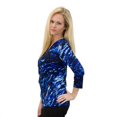 thumbnail image 3 of Women's Solid/Print V Neck 3/4 Sleeve Knit Front Drape Wrap Jersey Tops Side Shirring Blouse&nbsp;( Ocean prints), 3 of 8