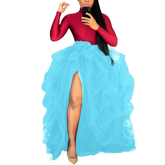 Viikei Plus Size Skirts for Women Tulle High Waist Ruffle Floor Length Wedding Puffy Maxi Long