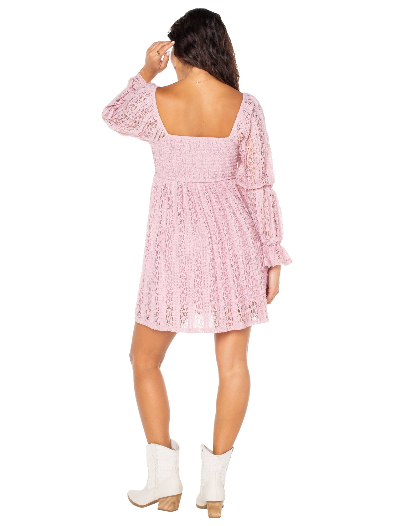 Celebrity Pink Women's and Women's Plus Long Sleeve Lace Mini Dress, Sizes XS-4X