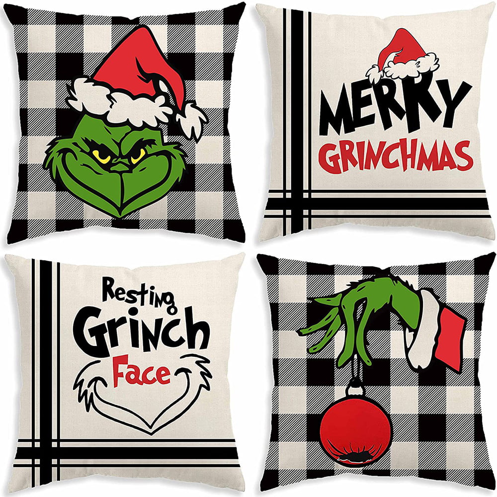 Grinch Pillow Covers Grinch Throw Covers Grinch Pillow Case 18 X 18 The Grinch Pillow Merry Grinchmas Cushion Case Decoration for Sofa Couch Set of 4
