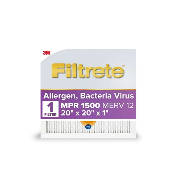 Filtrete 20x20x1 Smart Air Filter, MPR 1500 MERV 12, Allergen, Bacteria Virus, 1 Filter