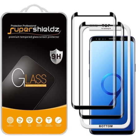 (2-Pack) Supershieldz Designed for Samsung Galaxy S9 [Full Screen Coverage] Tempered Glass Screen Protector, Anti-Scratch, Bubble Free (Black Frame) with (Easy Installation Tray)