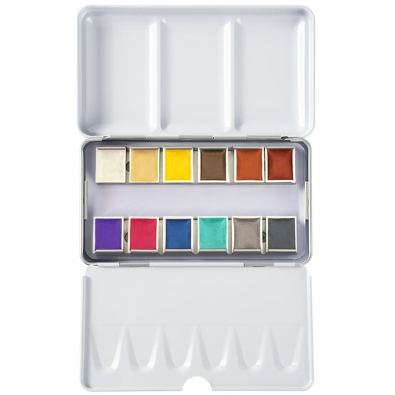 Artist's Loft 12 Half Pans Metallic Watercolor Set - Highly Pigmented Metallic Paints in Metal Tins - Ideal for Watercolor Painting, Mixed Media, and Cardmaking, 6 Pack