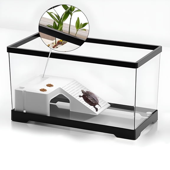 ACDANC Turtle Tank Bottom Drainage Terrapin Tortoise Enclosure Starter Indoor Decor Large Black