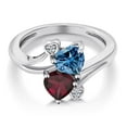 thumbnail image 3 of Gem Stone King 925 Sterling Silver Persian Blue Moissanite Red Rhodolite Garnet and White Moissanite Ring for Women (1.55 Cttw, Heart Shape 6MM, Gemstone Birthstone, Size 6), 3 of 6
