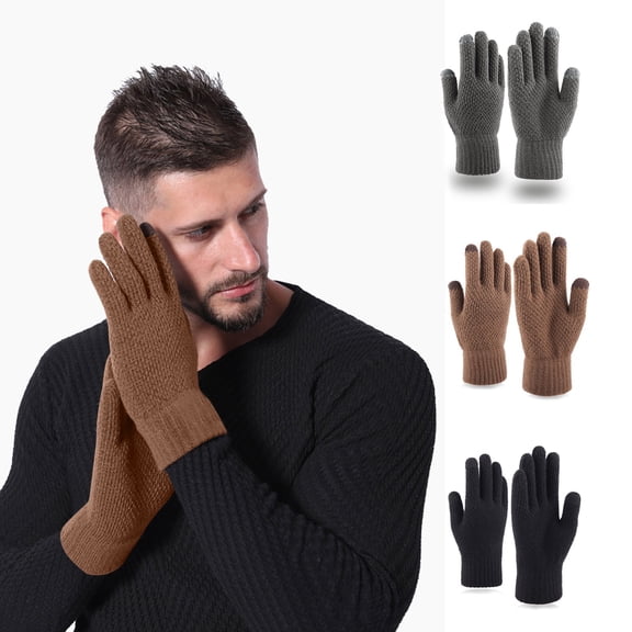 CFMIURAN Unisex Fall Winter Thickened Knitted Gloves Warm Soft Elastic Touch Screen Texting Gloves for Outdoor Cold Weather