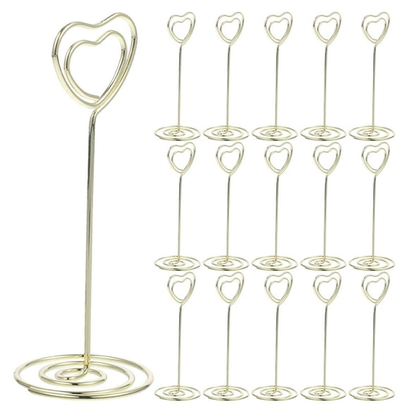 24PCS Heart Shape Photo Holder Stands Table Number Holders Paper Menu Clips for Wedding Banquet Party (Golden)