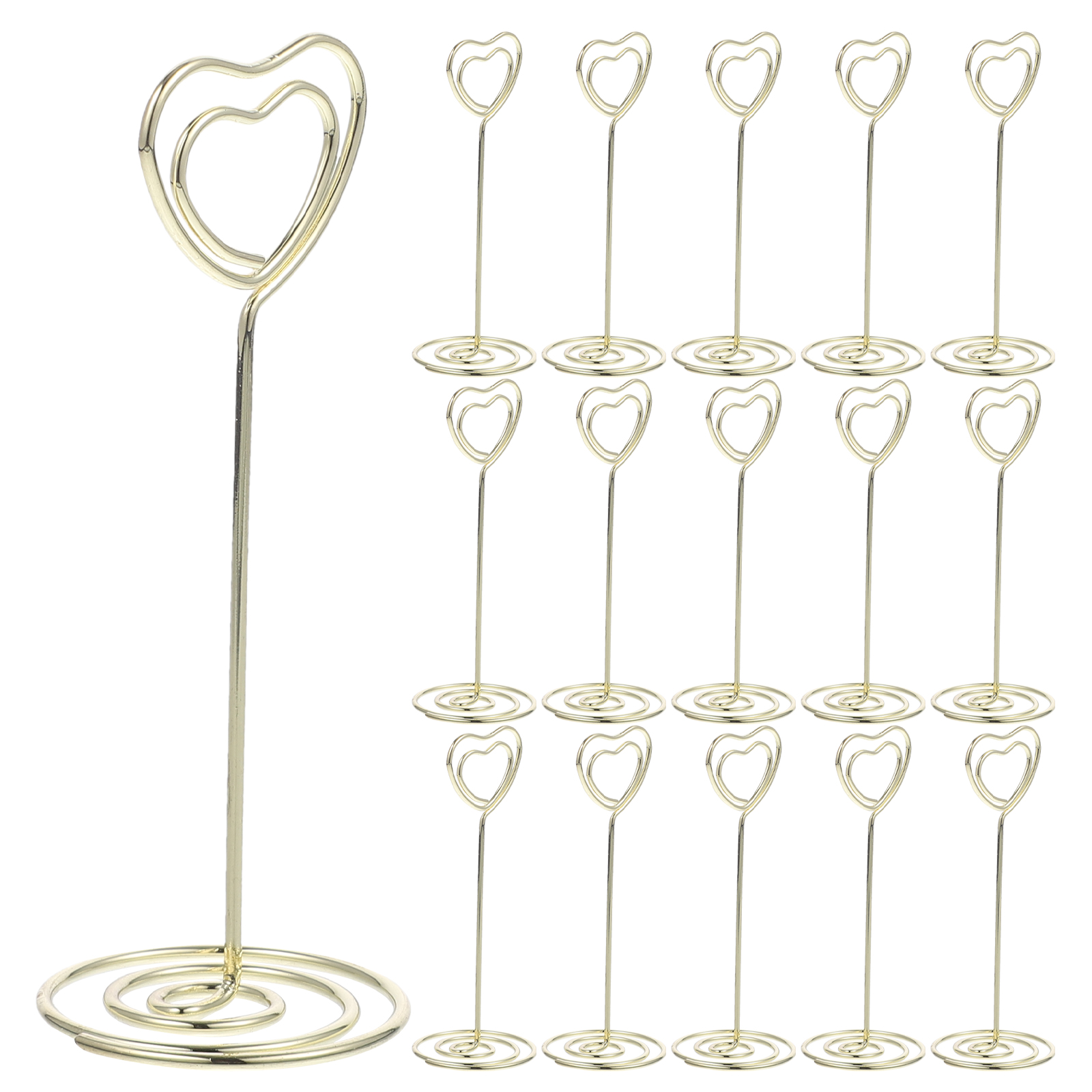 Lot De 12 Porte-photos Sur Pied En Métal Forme Cœur - Longueur 10 Cm, Argenté, Pour Mariage, Anniversaire, Décoration De Table