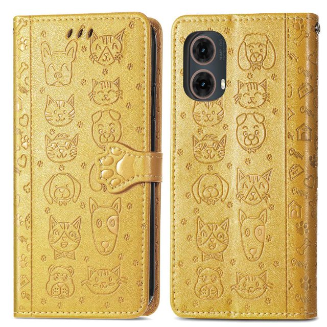 Funda Cartera FOXDOCK para Motorola Moto G85 , Flip PU con Relieve de Gatos y Perros, Tarjetero y Soporte