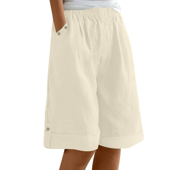 fheaev Bermuda Shorts for Women High Waisted Wide Leg Shorts Casual Loose Knee Length Shorts with Pockets for Casual Walking Exercise Summer Shorts
