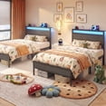 thumbnail image 2 of Bolvdo Twin Size Bed Frame with Headboard & Footboard, LED Light & Charging Station, Under-Bed Storage, Noise-Free, No Box Spring Needed, Easy Assembly, Rustic Gray, 2 of 7