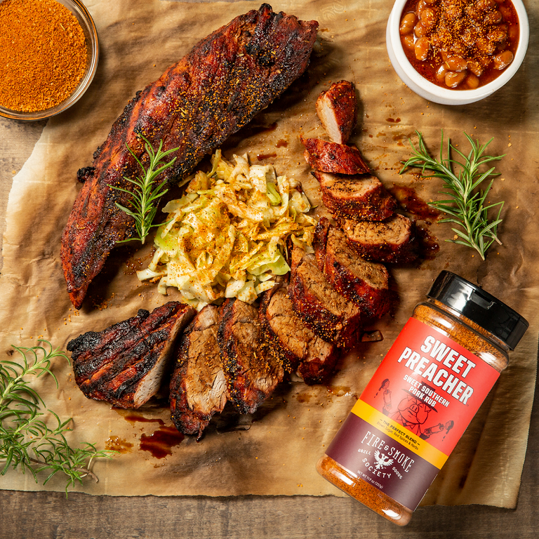  Fire & Smoke Society Sweet Preacher Pork Rub, BBQ Seasoning  for Smoking and Grilling Meat, Pulled Pork Ribs Chops, Poultry, Chicken,  Beef, Dry BBQ Rubs and Spices