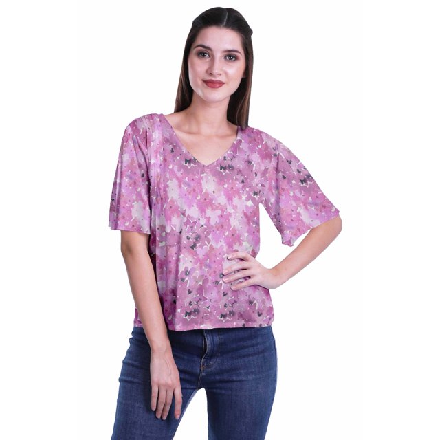 Moomaya Blouse d'Été Boho à Manches Courtes en Rayonne Imprimée pour Femmes