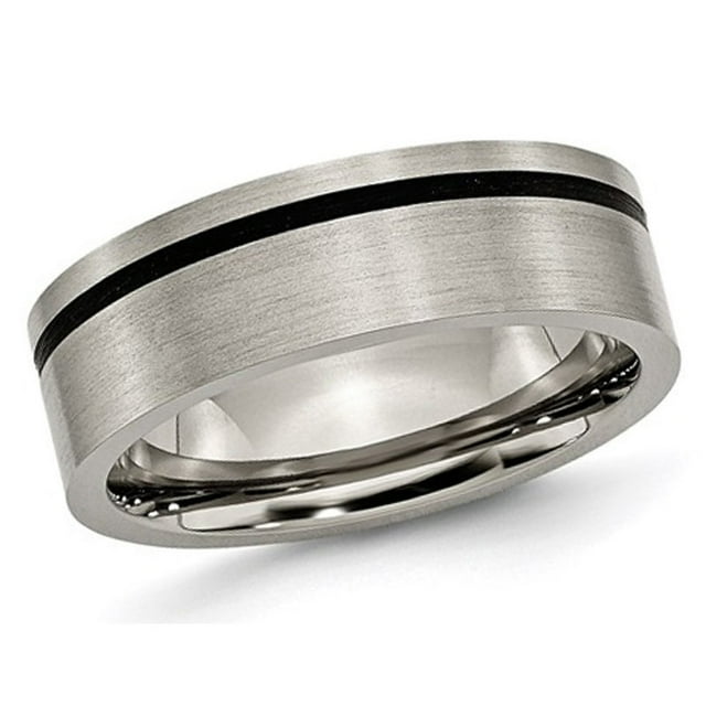 Mens 7mm Comfort Fit Titanium Wedding Band Ring with Black Accent