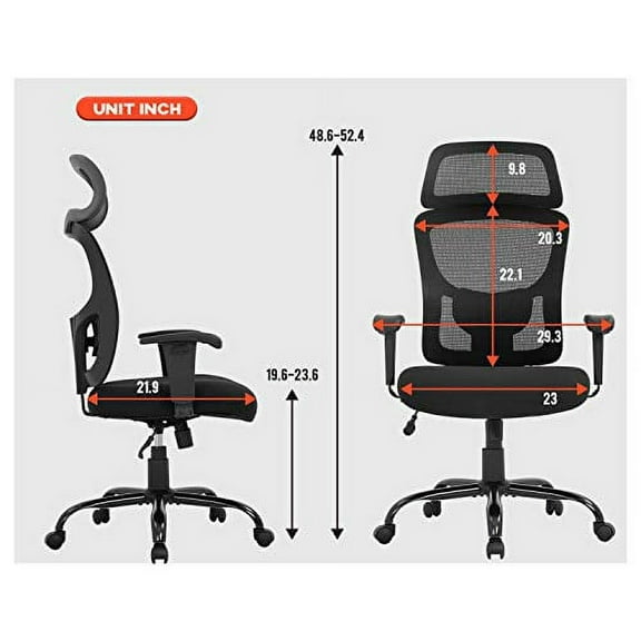 Big & Tall Executive Office Chair Heavy Duty 400LBS Computer Desk Chair Ergonomic High Back Task Swivel Mesh Chair with Lumbar Support Adjustable Armrest for Man, Wome - Black