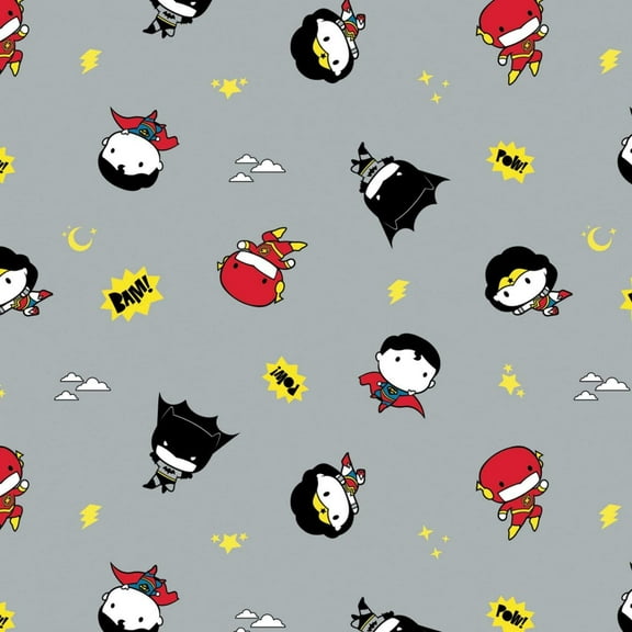 Camelot Fabrics DC Comics Fabric Justice League Tiny Heroes in Gray 100% Cotton Fabric sold by The Yard