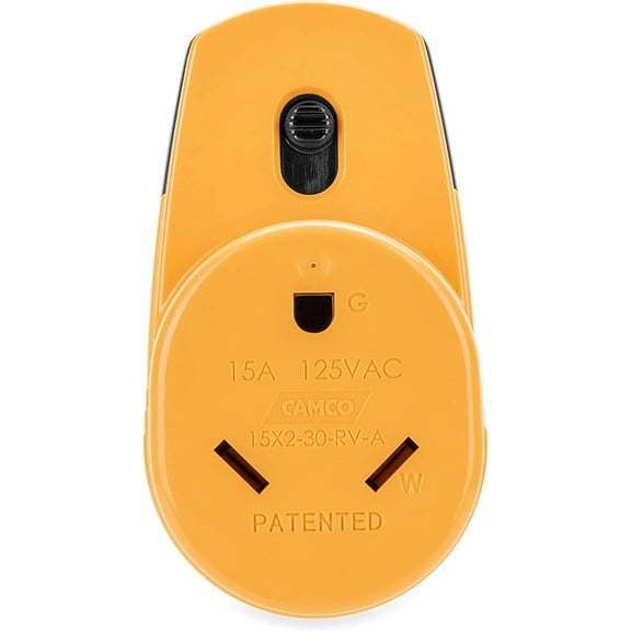 Camco Power Grip Camper/RV Electrical Adapter | Reduces Receptacle Overheating & Allows a 30-Amp RV to be Plugged into a 15-Amp Outlet | Great for Home and Generator Use & Rated for 125V/1875W (55225)