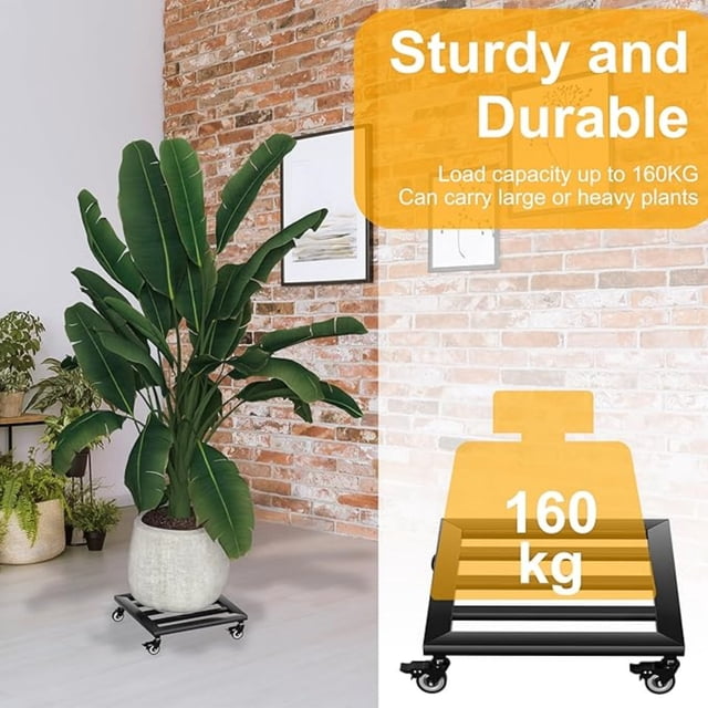 Ensemble de Supports Roulants pour Pots de Plantes 2 Paniers à Fleurs en Métal avec Roues Base Roulante Réglable pour Plantes pour Intérieur Extérieur Jardin Patio Balcon Support de Rangement pour Déplacement de Plantes Lourdes