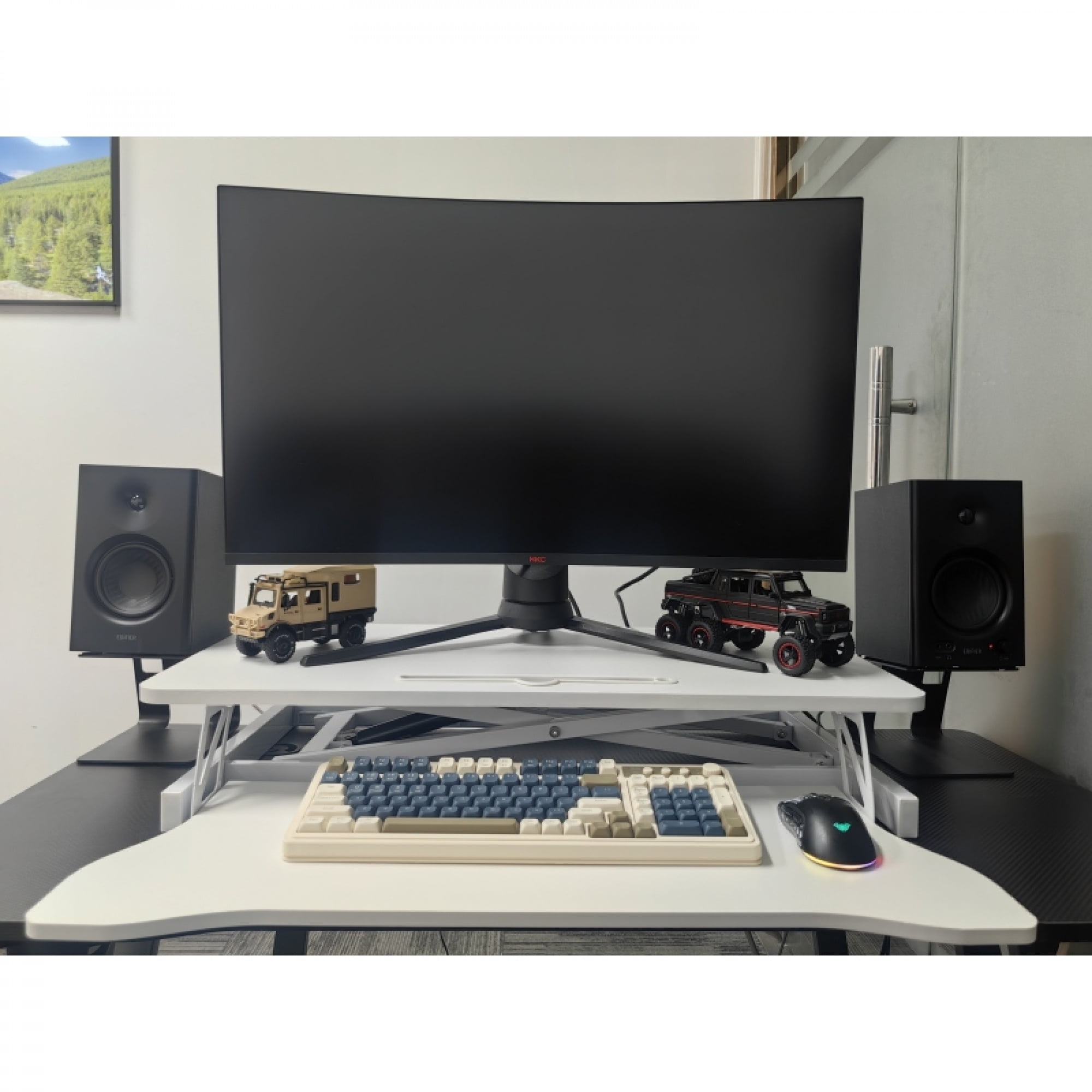 32 Inch Desk Converter, Height Adjustable Sit to Stand Riser, Dual Monitor and Laptop Workstation with Wide Keyboard Tray, White,standing desk,Gift for Mother's day