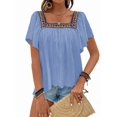 thumbnail image 2 of Mexican Shirts for Women Boho Embroidered Short Butterfly Sleeve Square Neck Loose Blouses Tees Blue L, 2 of 9