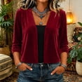 thumbnail image 6 of Vivianyo HD Women's Velvet Cropped Open Front Shrug Cardigan, Ruched Three Quarter Sleeve Cover Up for Women, Outer Layer for Dinner Events and Evening Plans, Size S-3XL, 6 of 6