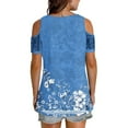 thumbnail image 4 of Olyvenn Sexy Cold Sholuder Tops for Women Casual V Neck Cute Blouse Boho Floral Print Short Sleeve Shirts Ladies Tunic Tshirt Navy XL, 4 of 6