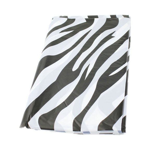 Rectangular Zebra Plastic Table Cover, 54-inch x 108-inch, White