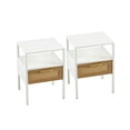 thumbnail image 3 of Set of 2 Rattan End Table, Modern Nightstand with Drawer & Metal legs, Side Table for Living room, Bedroom, White, 3 of 8