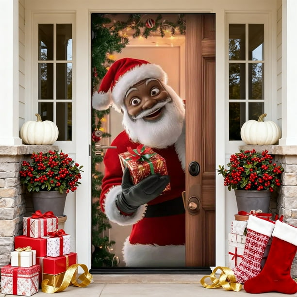 Decoraciones navideñas, adornos navideños, regalos de Navidad. Cubrepuertas navideño para puerta con diseño de muñeco de nieve. Cortina de poliéster disponible.