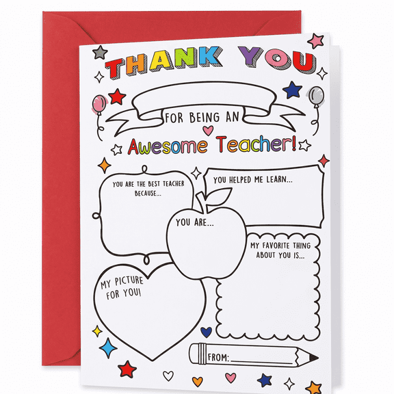 12 Pack Fill-in-Blank Thank You Cards for Teachers, Funny Appreciation Greeting Cards with Envelopes, Gifts for Students