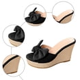 thumbnail image 5 of Rokment Women's Bow Espadrilles Platform Wedge Slides Dressy Sandals Bride Wedding Fashion Casual Suede Chunky High Heels Beach Summer Heeled Dress Slippers D Size 6, 5 of 7