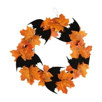 Harlier 9.8" Halloween Maple Wreath Garland Decor, Artificial Maple Leaf Bats Vines Door Hanging for Halloween Party Thanksgiving Harvest’s Day Decoration