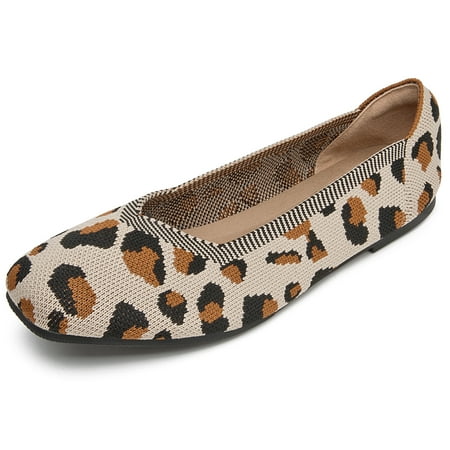 DADAWEN Women s Ballerina Flats Round Toe Textile Dress Shoes Comfortable Leopard 6US