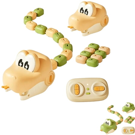Magnetic Snake Game Toy Eating Itself Toy Snake Remote Control Snake Detachable Building Segments Interactive Competitive Game Toy for Kids Earthy Yellow