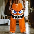 thumbnail image 4 of Casual Pants for Men with Smiling Face Print, Loose Fit Mid Waist Elastic Drawstring for Outdoor Vacation and Home, 4 of 5
