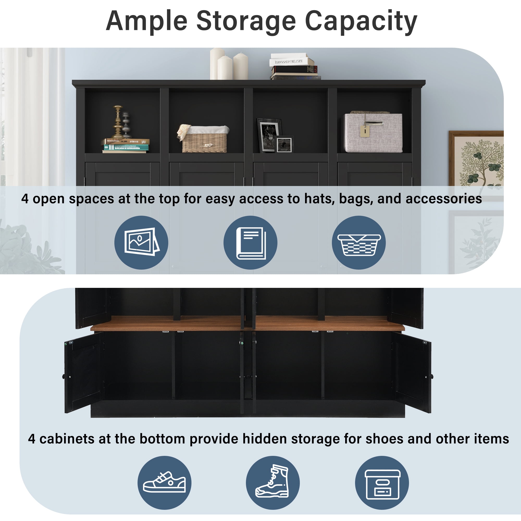 76.7''H Modern Entryway Hall Tree with Storage Bench, Accent Wardrobe Organizer with Cubbies and Hidden Hooks for Hallway
