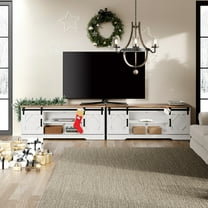 WAMPAT Farmhouse TV Stand Modern Sliding Barn Door Entertainment Center for TVs Up to 100 inch, 2 in 1 Wood TV Media Console for Living Room, White