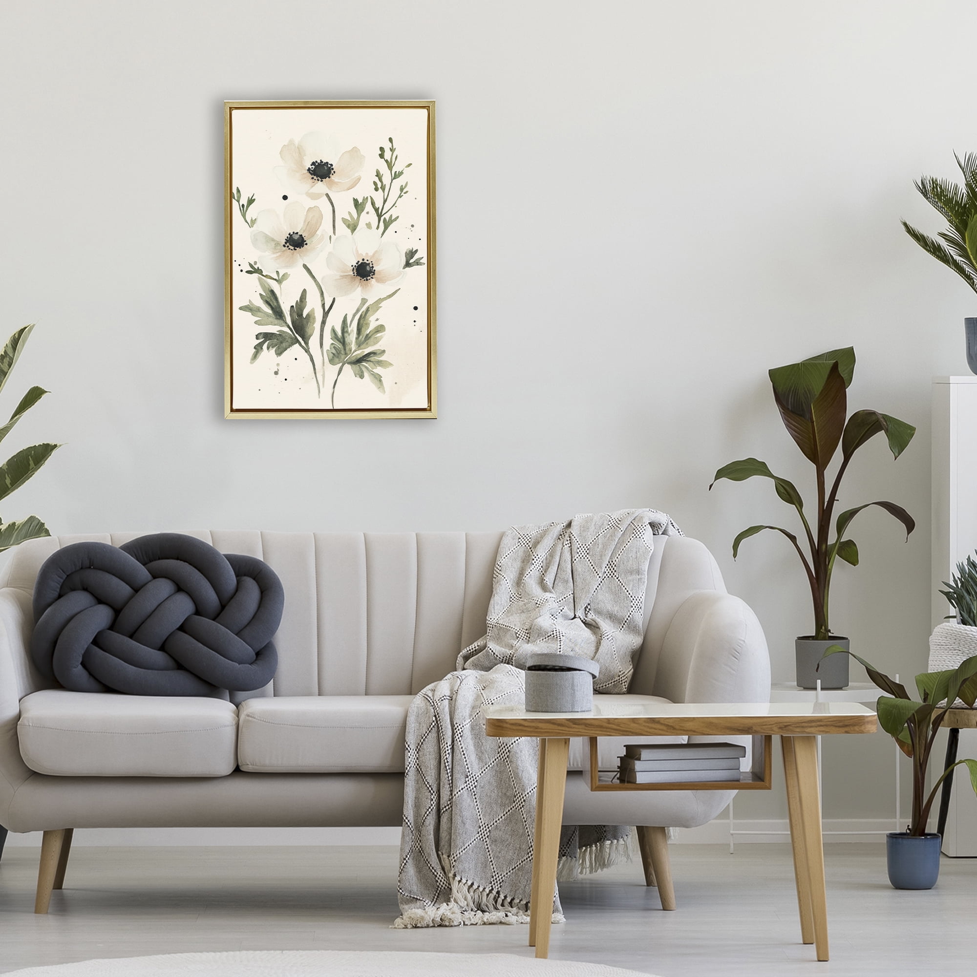 Stupell Industries Soft White Anemone Floral Gold Framed Floater Canvas Wall Art, design by Petal Prints Design