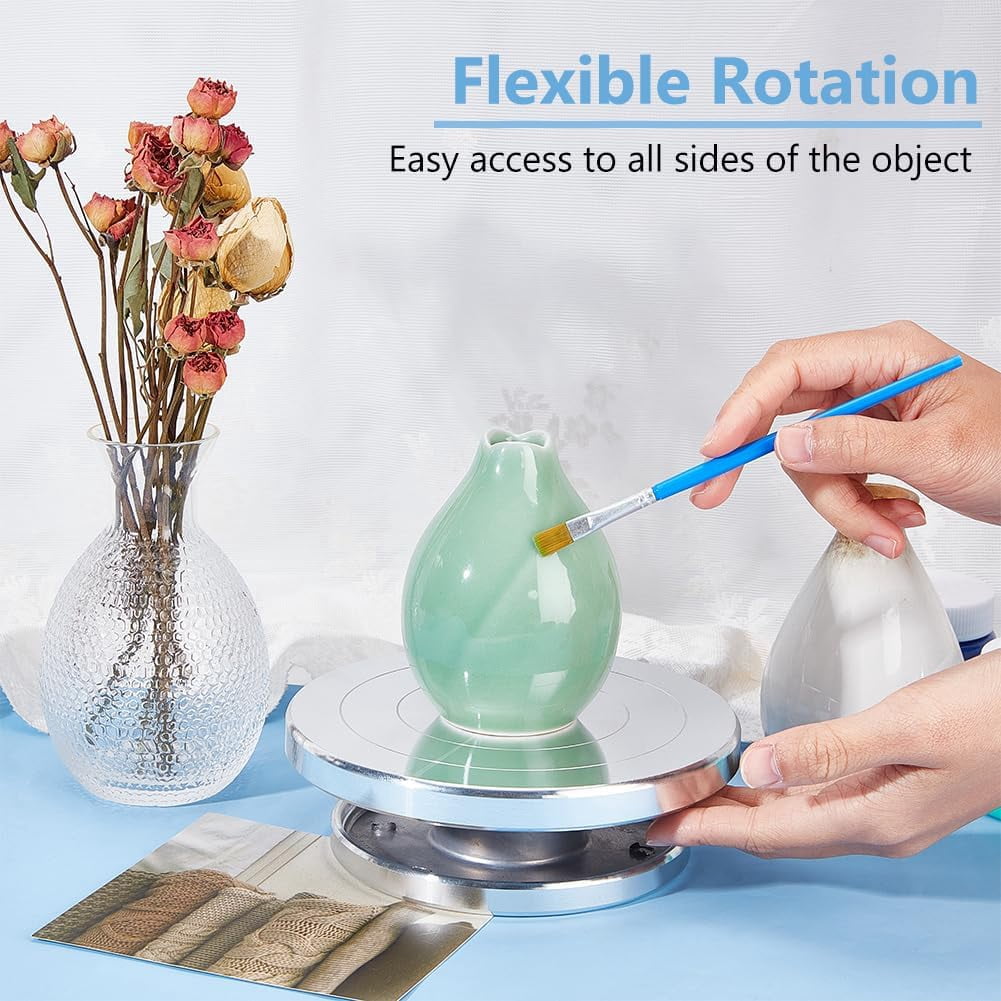 5.9 Inch Aluminium Alloy Rotated Turntable Sculpting Pottery Wheel Rotary Wheel Polymer Clay Tools for Craft Display Stand Pottery Turntable DIY Baking Cake Platinum 1pc