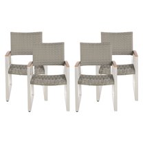 GDF Studio Augusta Outdoor Aluminum Dining Chairs with Faux Wood Accents, Set of 4, Silver, Gray, Natural Brown, Wicker
