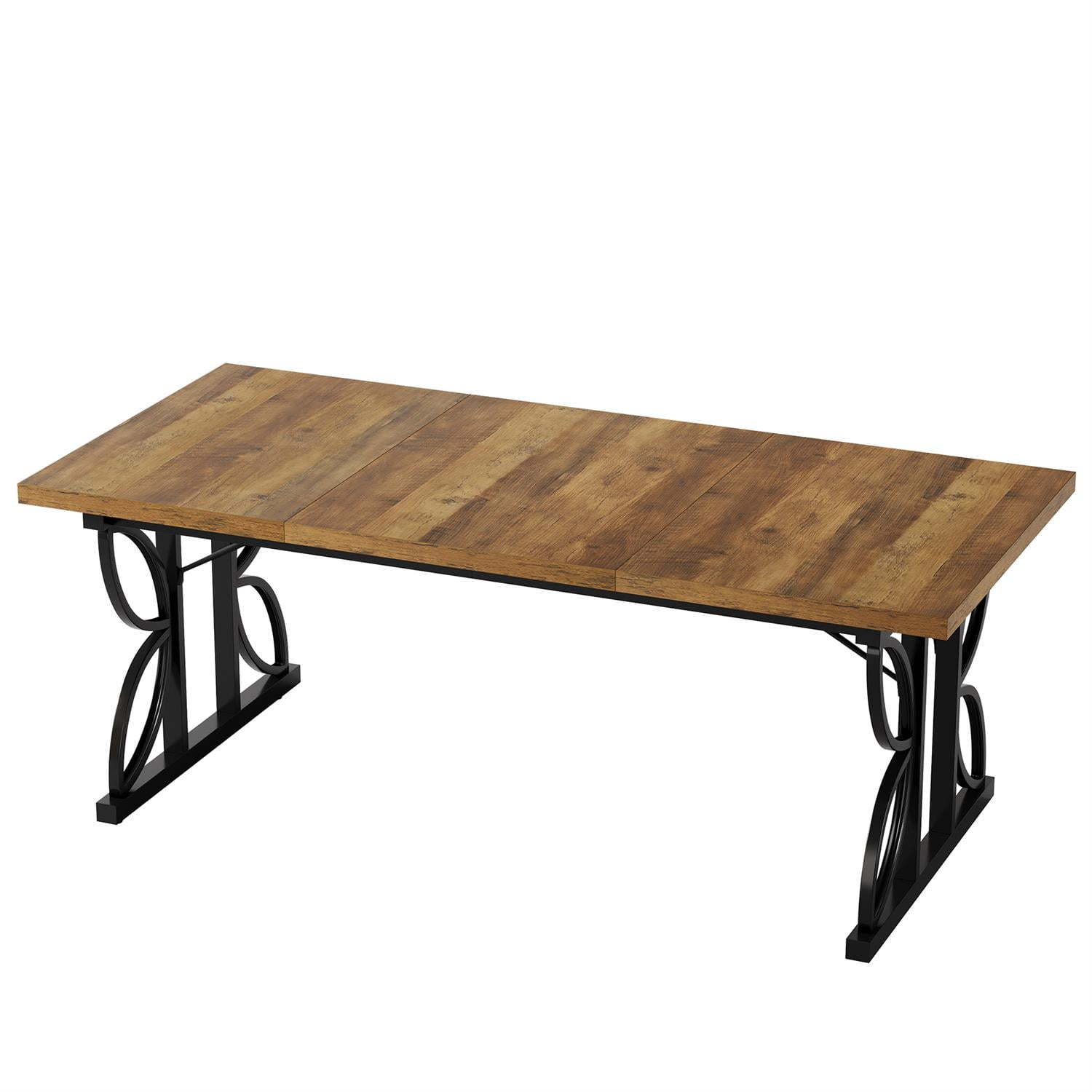 Demi Bonn 70" Industrial Wood & Metal Dining Table Large Rustic Kitchen Table, Dining Room Table for Family Gatherings, Brown
