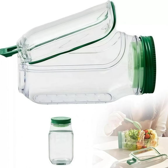 Salad Jar, Mason Portable Salad Jar with Side Opening Design and Leakproof Dressing Compartment, Microwave, Freezer, and Dishwasher Safe