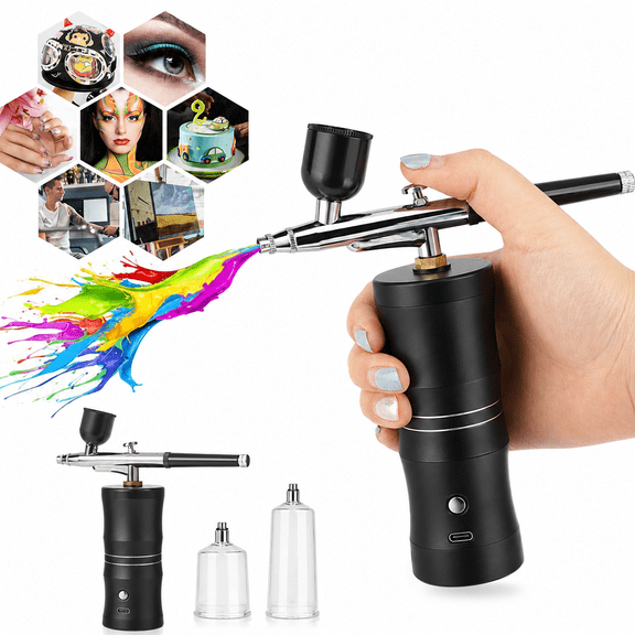 Portable Airbrush Compressor Kit with Dual - Action Spray Gun, Rechargeable 1000 mAh Battery, 5CC‑40CC Cups For Nail Art, Tattoo, Crafts & Painting Projects