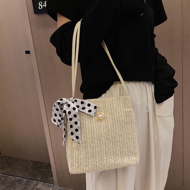 Bolsa 2022 verano nuevo bolso tejido de paja con lazo bolso tejido de playa portátil Single Shot JShteea Para Estrenar