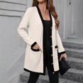 thumbnail image 2 of WTOBBY Women's Knitted Cardigan Jacket with Single Breasted Front and Patch Pockets, Mid Length Contrast Color, Casual Long Sleeve,White S, 2 of 4