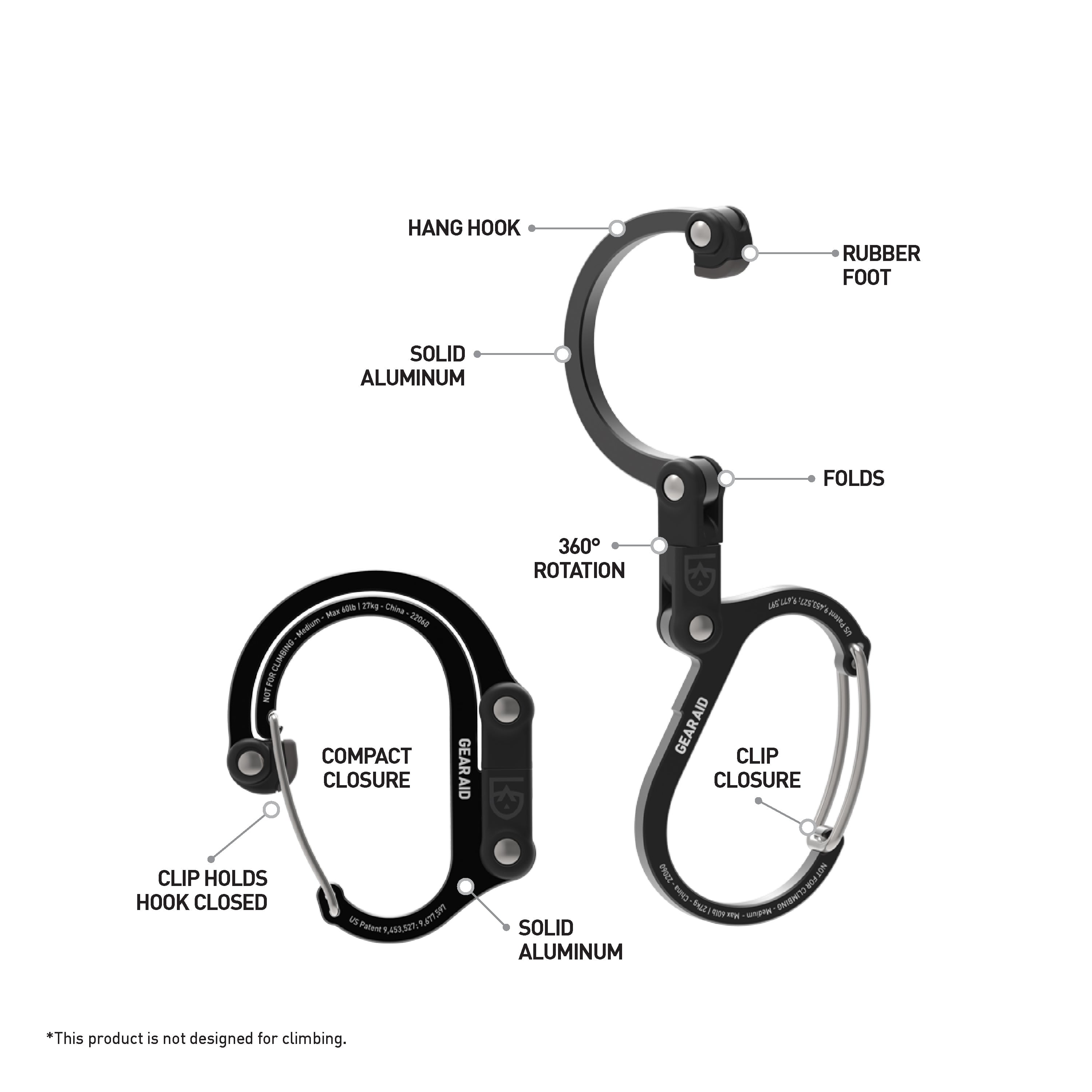 Gear Aid Heroclip Medium Hybrid Camping Gear Clip - Stealth Black