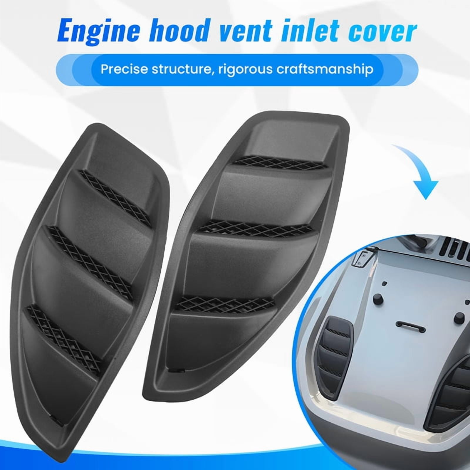 Car Left Right Engine Hood Dome Louvers Air Inlet Vents Bezel Fit for JK 2007-2017,2 x Hood Vents Inlet Cover,Black