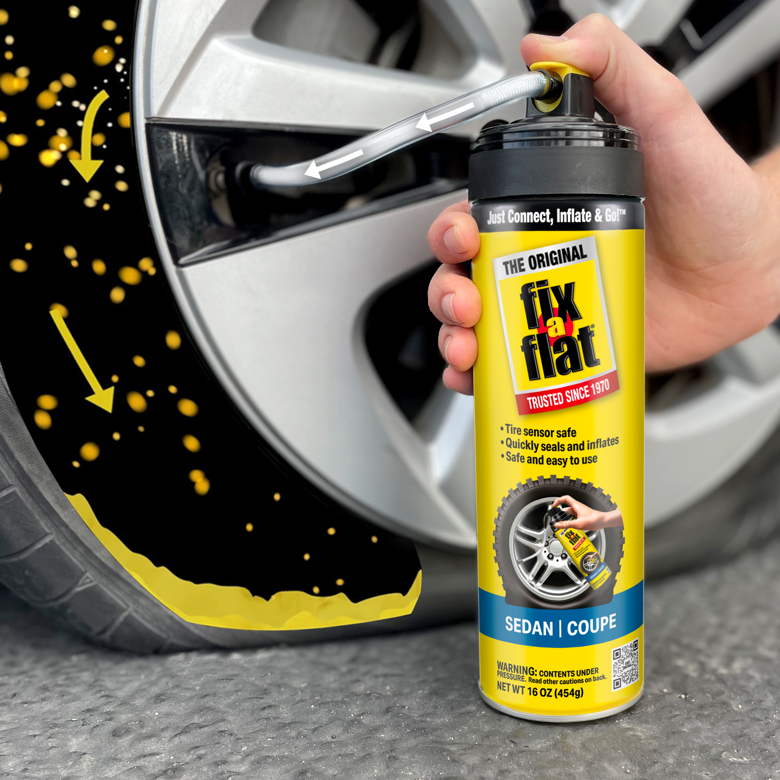 Fix-A-Flat Aerosol Emergency Flat Tire Repair and Inflator, for Standard Tires, Eco-Friendly Formula, Universal Fit for All Cars, 16 oz. (Pack of 1) - S60420 - image 4 of 9