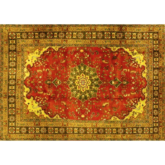 Ahgly Company Indoor Rectangle Medallion Yellow Traditional Area Rugs, 5' x 7'