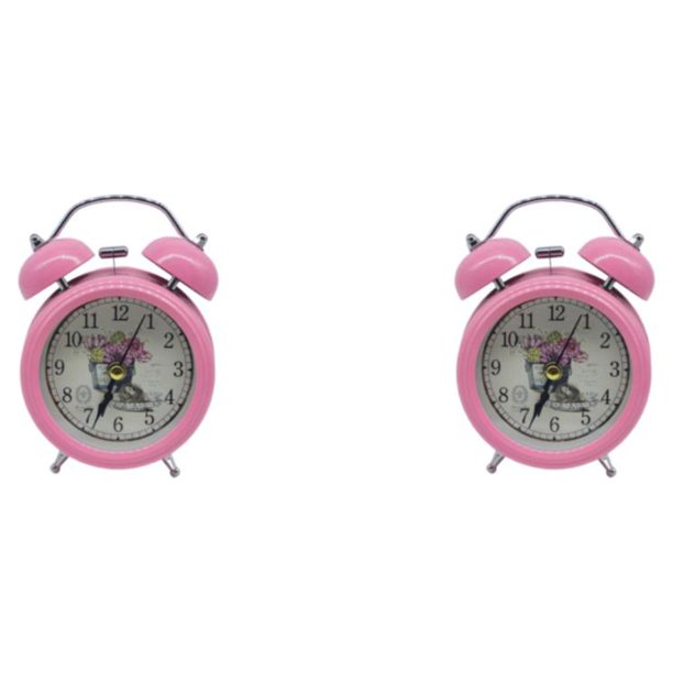 Reloj despertador de Metal Yuarrent con doble campana Rosa 2Conjunto